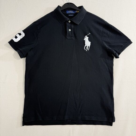 Polo Ralph Lauren Big Logo Black Men’s Polo T-Shirt Size Large Custom Slim Fit - Picture 1 of 6